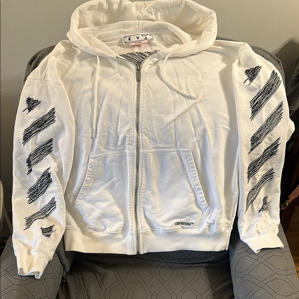 Off-White Cream and Black Diagonal Stripe Hoodie